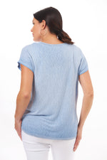 Back image of blue v-neck short sleeve t-shirt