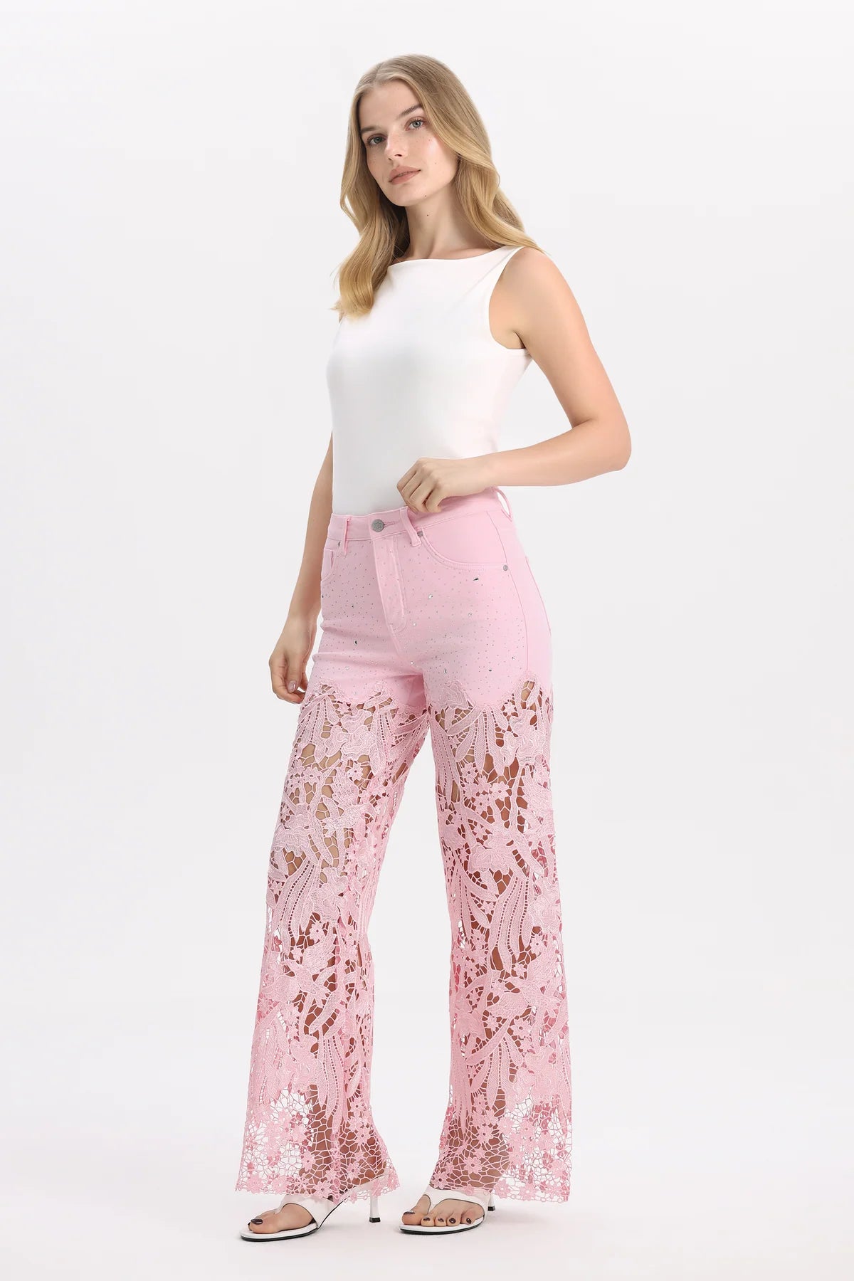 Pink Lace Ankle Jean