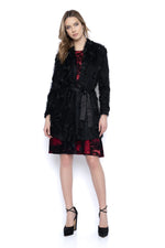 Front image of Picadilly red jacquard paneled dress. Long sleeve holiday dress. 