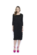 Front image of Picadilly pleated midi dress. Black dress. 