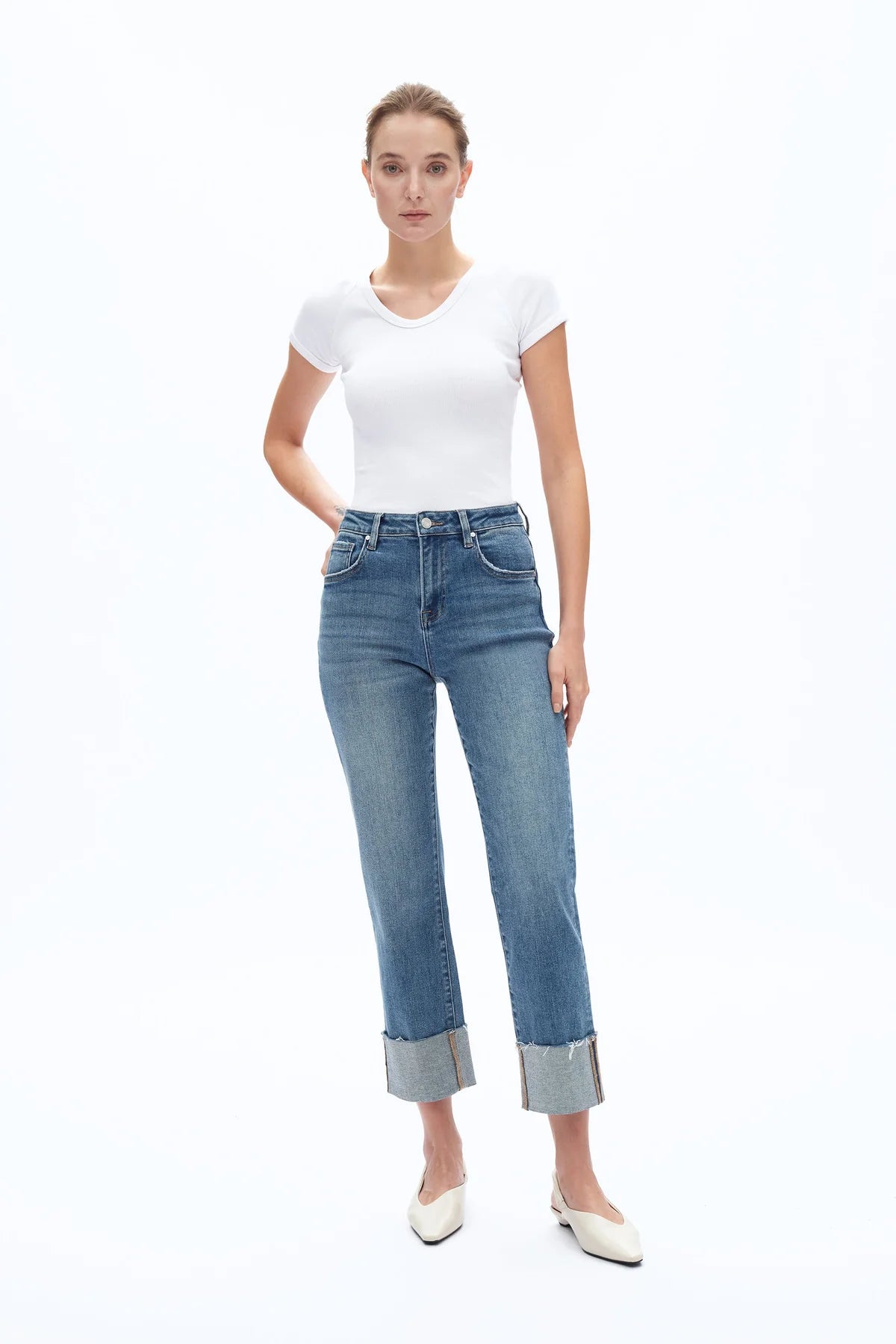 High-Rise Cuffed 28" Denim