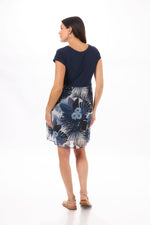 Back  Image Blue Cap Sleeve Dress with Floral Chiffon Wrap