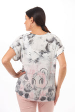 Back  view of grey and pink Short Sleeve Star Print T-Shirt