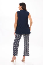 Back Image of Destination Blue and White Pull On Pants with Side Slit