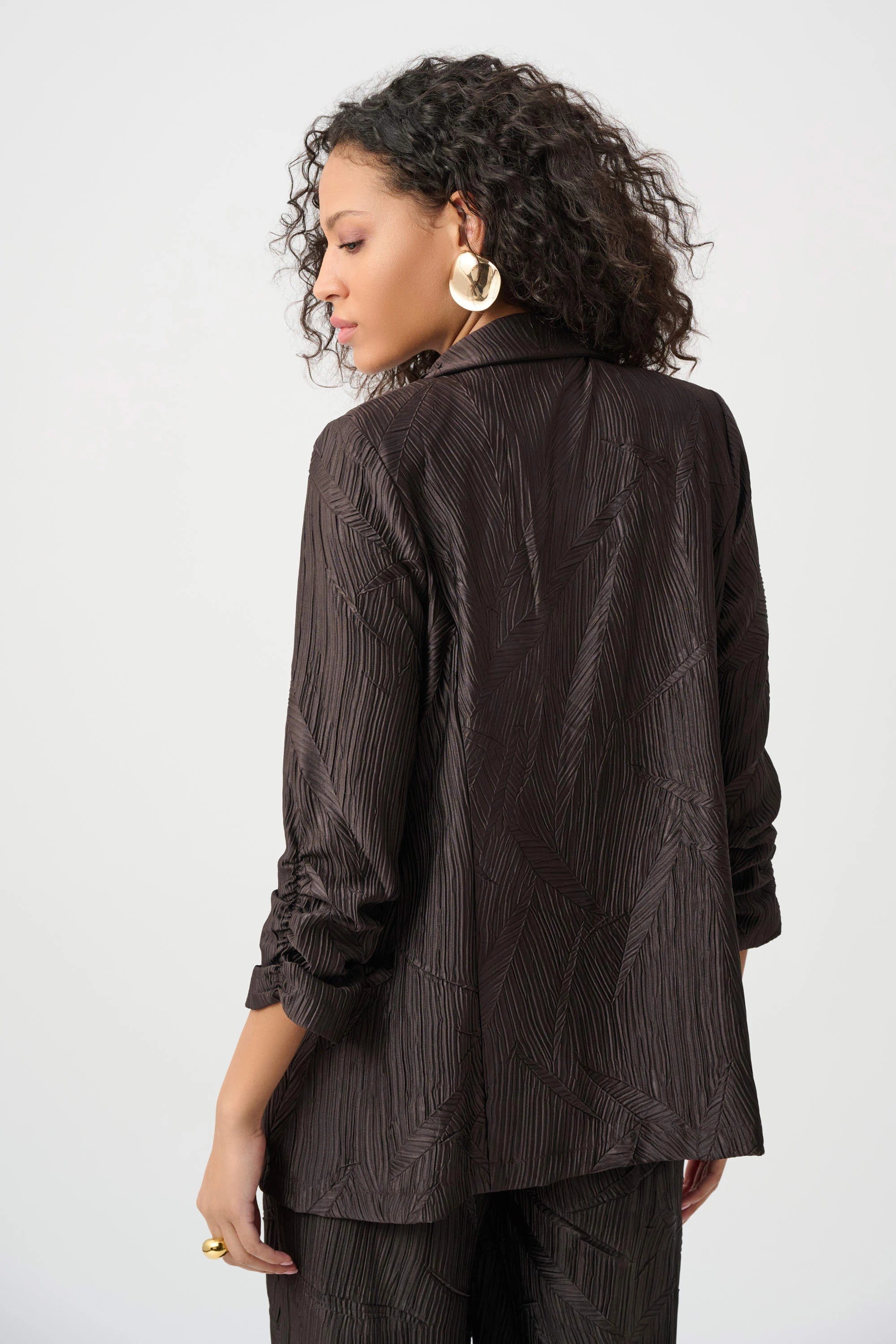 Pleated Satin Open Blazer