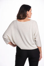 Back image of 1/2 sleeve lurex sweater. Beige sweater Made in Italy