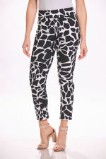 Front image of Krazy Larry pull on ankle pants. Black and white rocks pattern pants. 