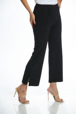 Front image of black pull on side slit ankle pants. Made in the usa pull on pants. 