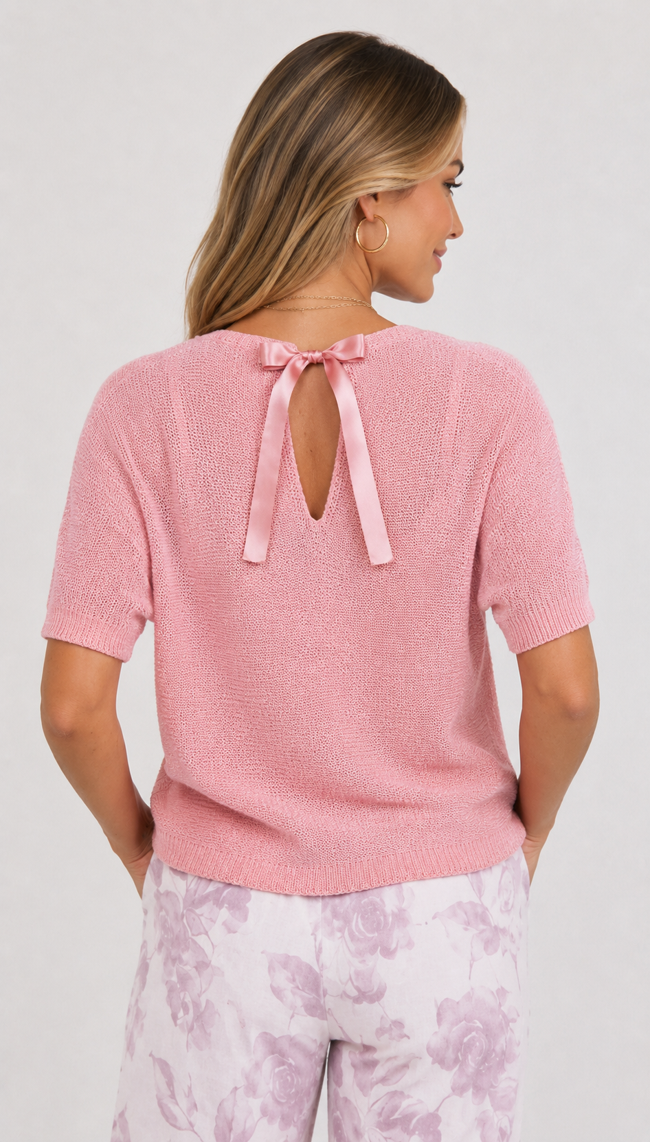 Short Sleeve Bow Back Sweater