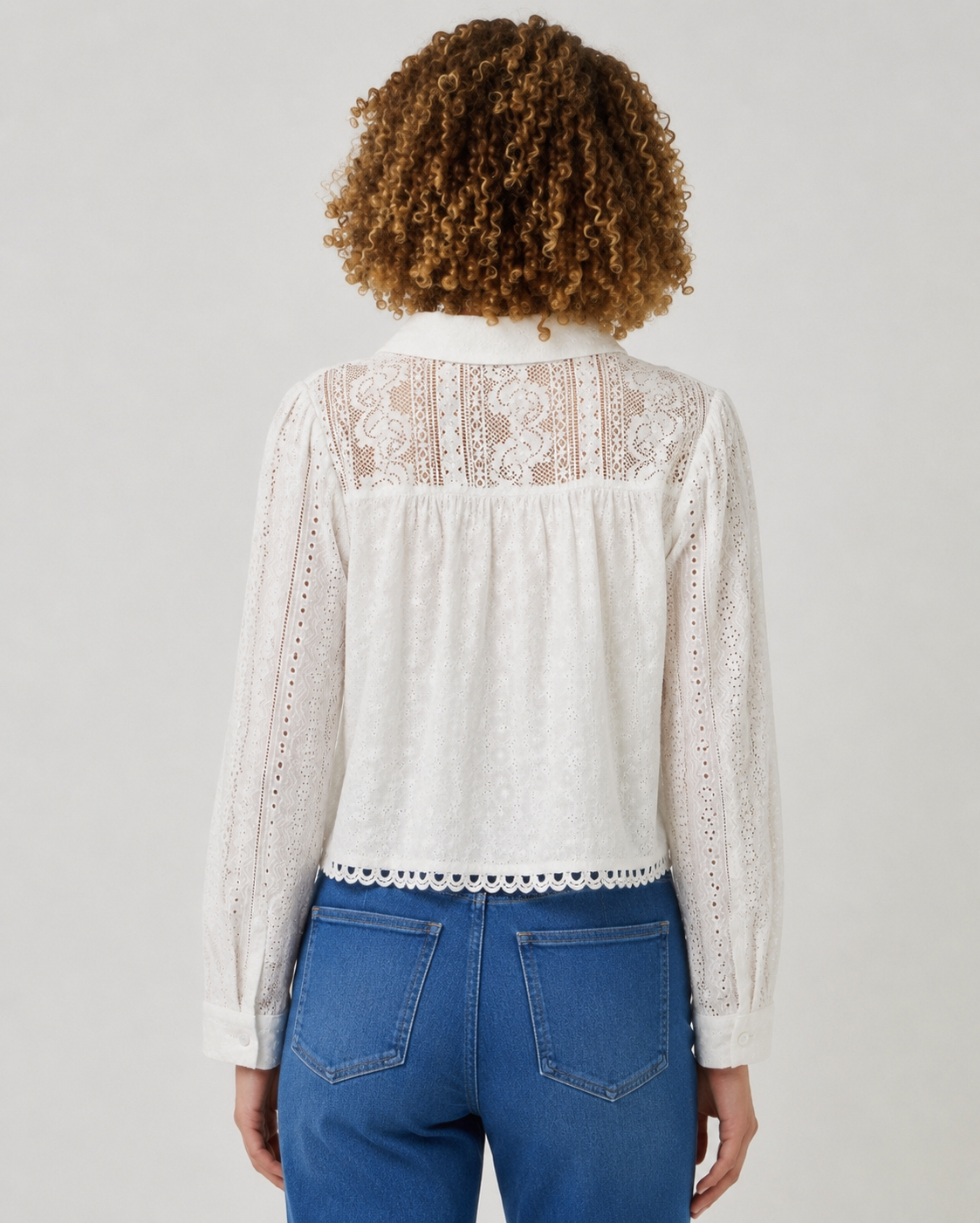 Long Sleeve Mixed Lace Blouse