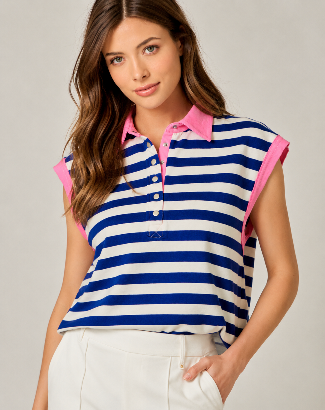 Cap Sleeve Nautical Stripe Tee