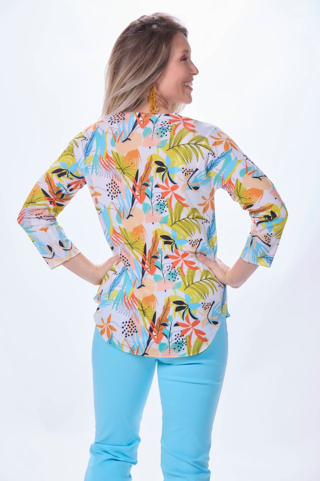 3/4 Sleeve V-Neck Print Top