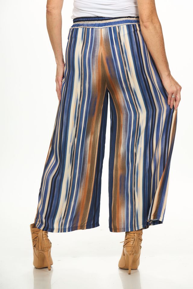 Back image of striped pull on pants.