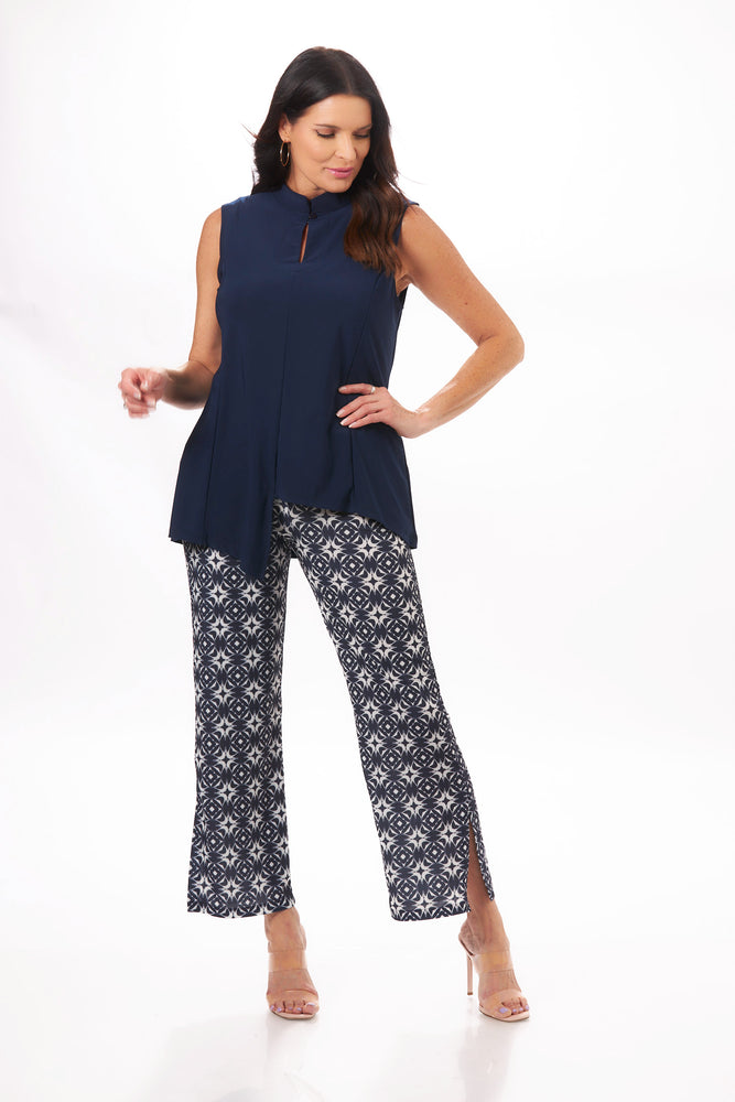 Full length Image of Destination Blue and White Pull On Pants with Side Slit