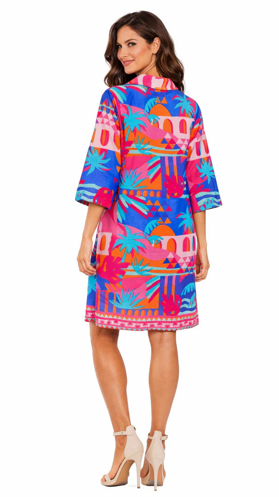 Cotton Collar Multi Mini Dress