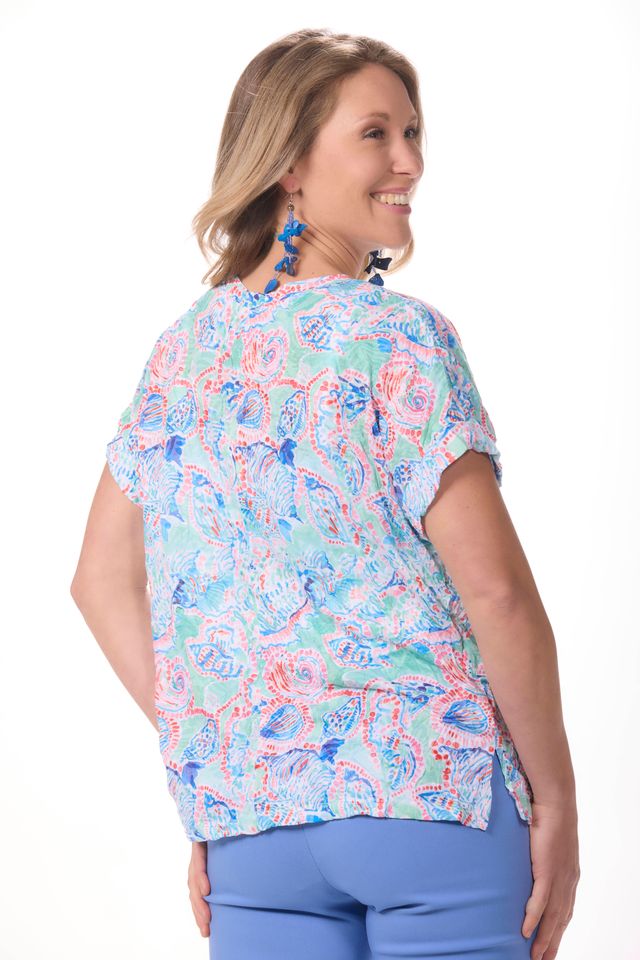 Short Sleeve Print Crinkle Top