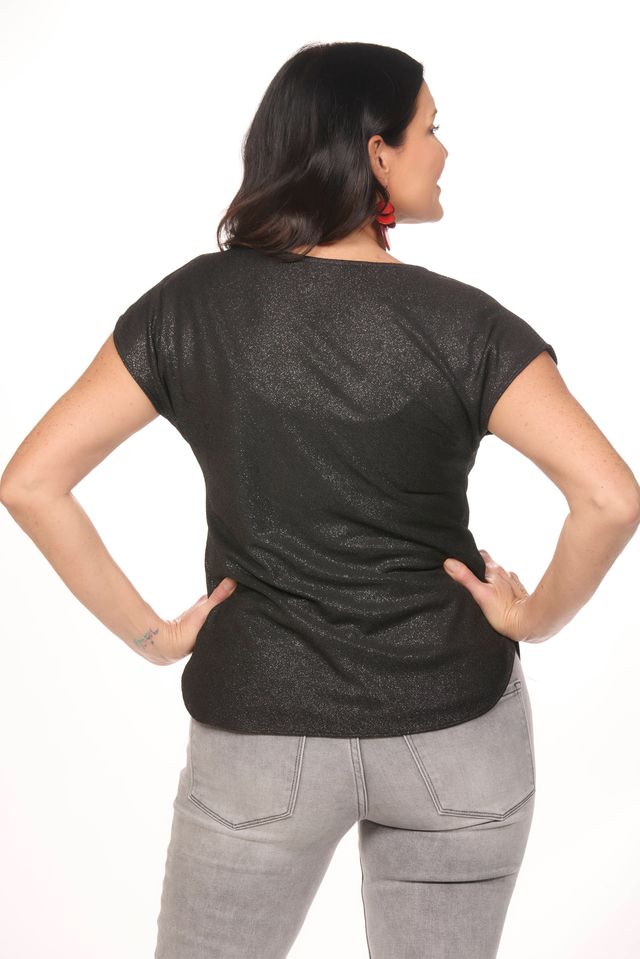 Cap Sleeve Glitter Cowl Neck Top