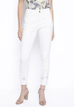 Front image of Picadilly cutout embroidered ankle jeans. 