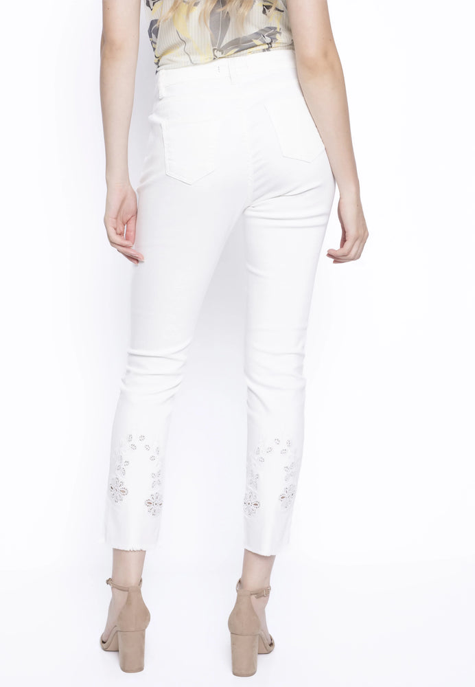 Back image of Picadilly cutout embroidered ankle jeans.