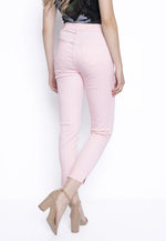 Back image of Picadilly frayed hem denim jeans. Soft pink bottoms.