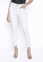 Front image of Picadilly white frayed edge denim jeans. White classic bottoms. 