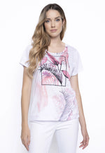 Front image of Picadilly printed short sleeve t-shirt in pink multi. 