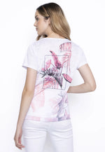 Back image of Picadilly printed short sleeve t-shirt in pink multi. 