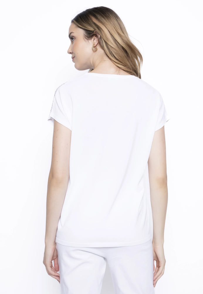 Back image of Picadilly short sleeve embellished top. 
