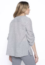 Back image of Picadilly striped 3/4 sleeve top. 