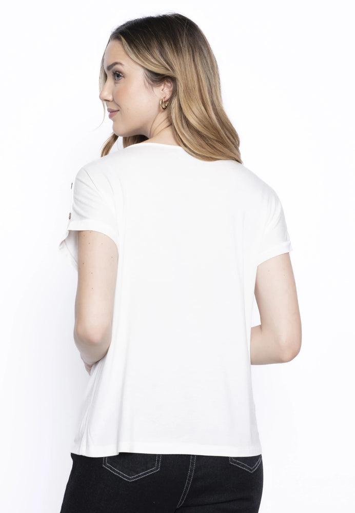 Back image of Picadilly short sleeve top with pockets. 