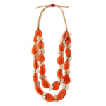 Front image of Tagua alana necklace. Coral poppy combo. 