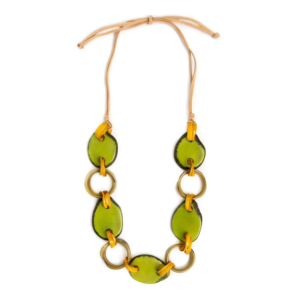 Front image of Tagua Necklace. Bonnie necklace in yellow/lime green. 