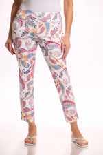 Front image of Lisette paisley pull on pants. 