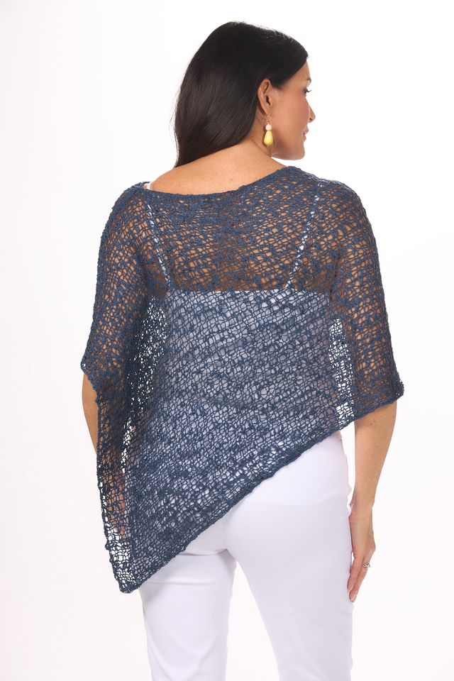 Back image of navy blue lost river popcorn poncho. 