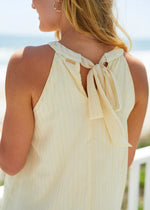Back image of Cabana Life Ivory bow back halter dress. 