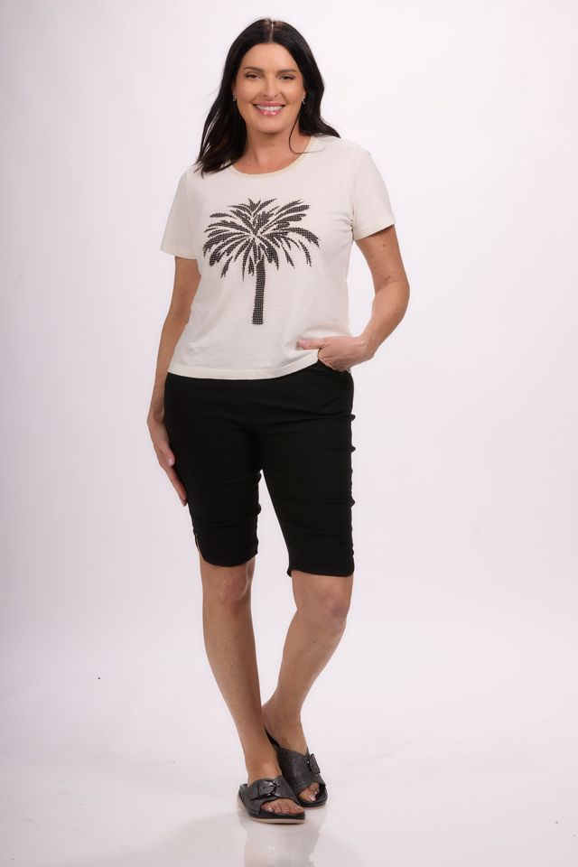 Crew Neck Palm Print Top