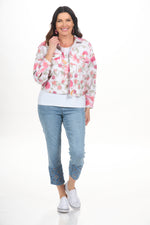Full front view floral print cropped jacket