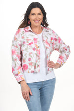 Front view floral print cropped jacket