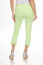 Back View Lime Color Capri Jeans with Fray