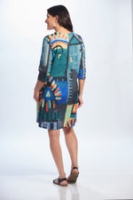 Back image of colorful abstract print 3/4 dress