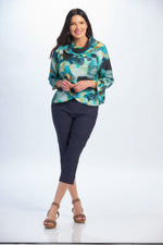 Full front image of multicolored long sleeve button jacket 