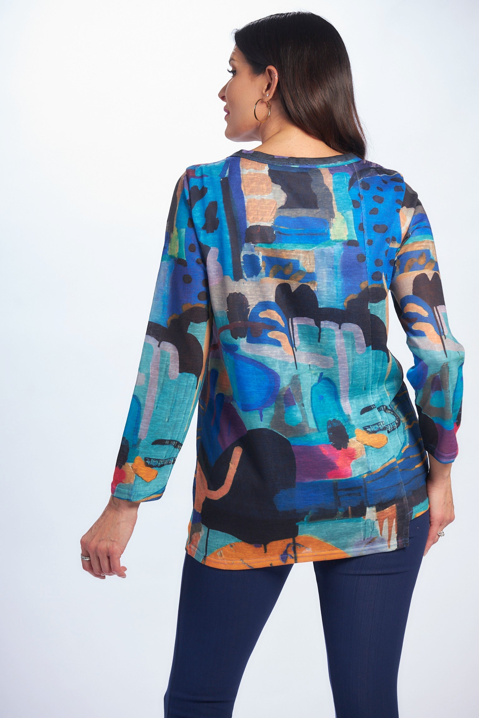 Long Sleeve Print Slub Top