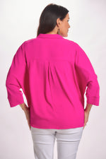 Back image of berry color 2 button airflow top wit 3/4 sleeve 