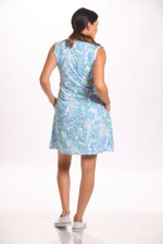 Back front sleeveless swing dress in maldives print