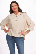 front view 2 button air flow top 3/4 sleeve sand color