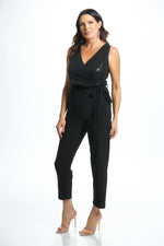 Front view black sleeveless sequin jumpsuit 