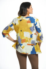 3/4 sleeve yellow print top back view
