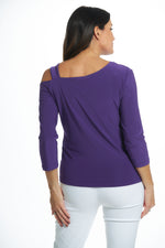 One shoulder purple top back view