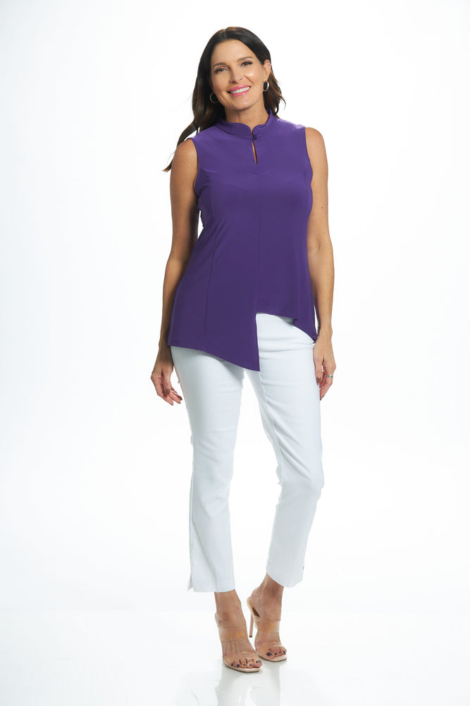 Purple mid length sleeveless scoop neck tank full front view