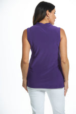 Purple mid length sleeveless scoop neck tank back view